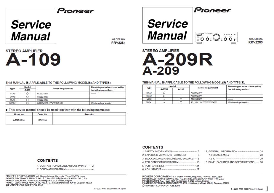 Pioneer A-109/A-209/A-209R Service Manual