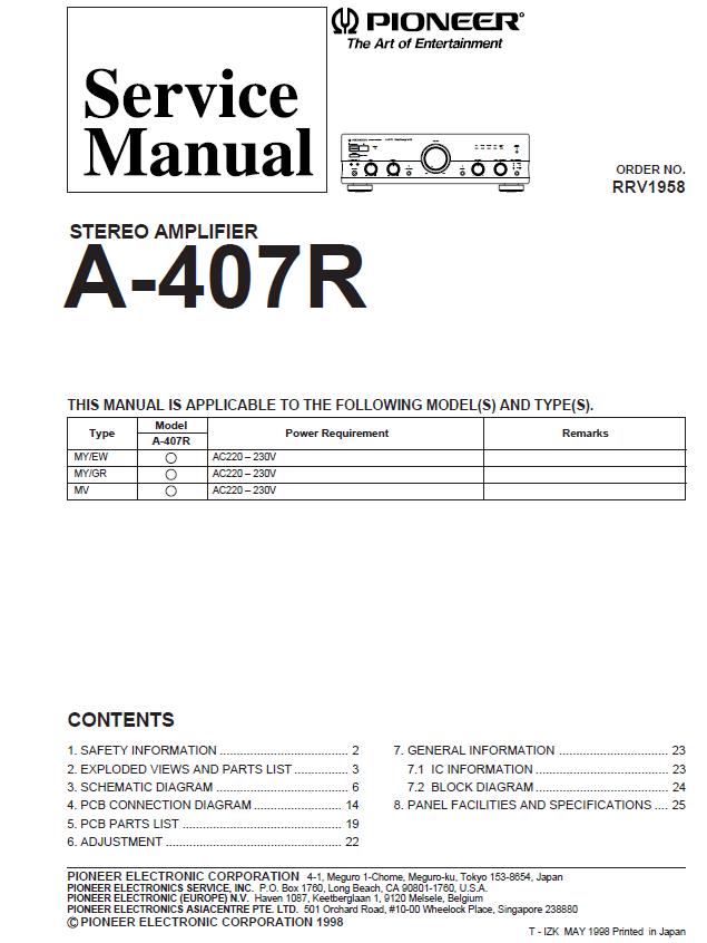 Pioneer A-407R Service Manual