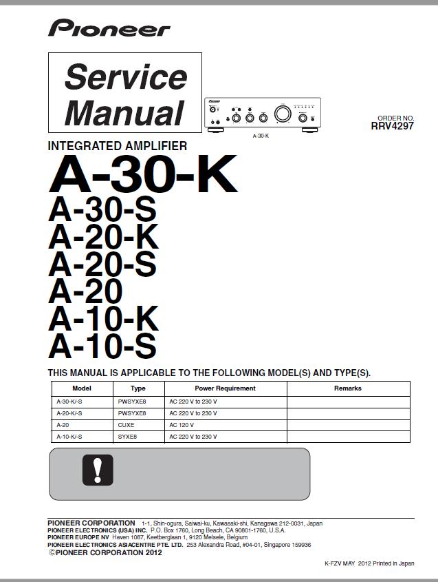 Pioneer A-30-K/A-30-S/A-20-K/A-20-S/A-20/A-10-K/A-10-S Service Manual