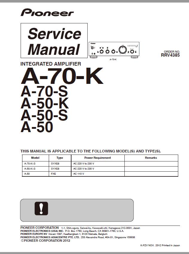 Pioneer A-70-K/A-70-S/A-50-K/A-50-S/A-50 Service Manual