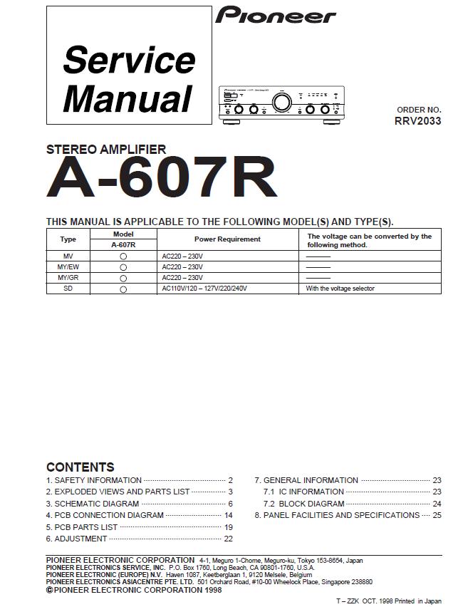 Pioneer A-607R Service Manual