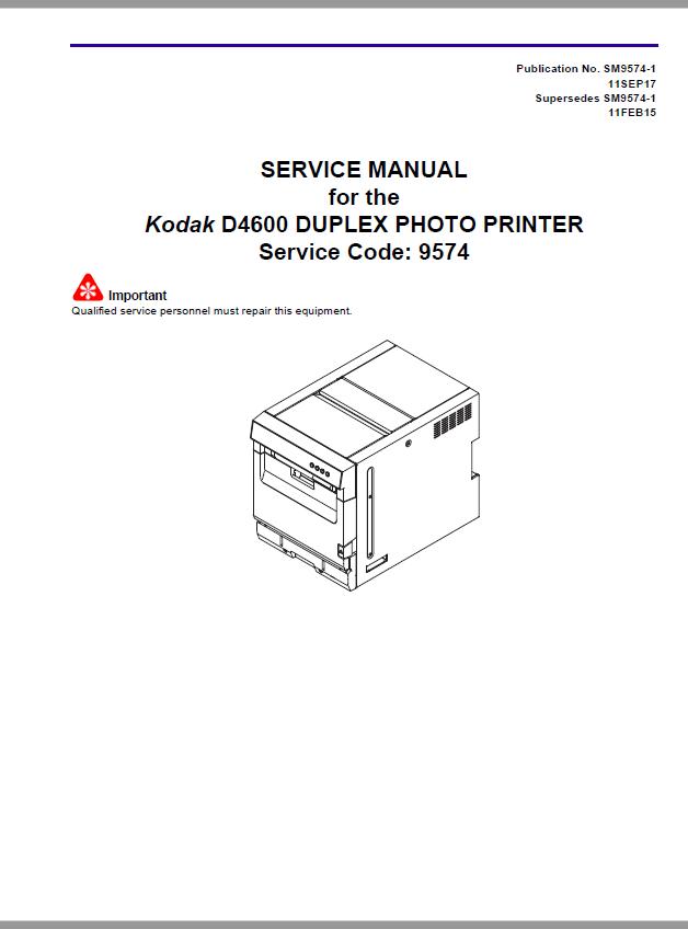 Kodak D4600 DUPLEX PHOTO PRINTER Service Manual