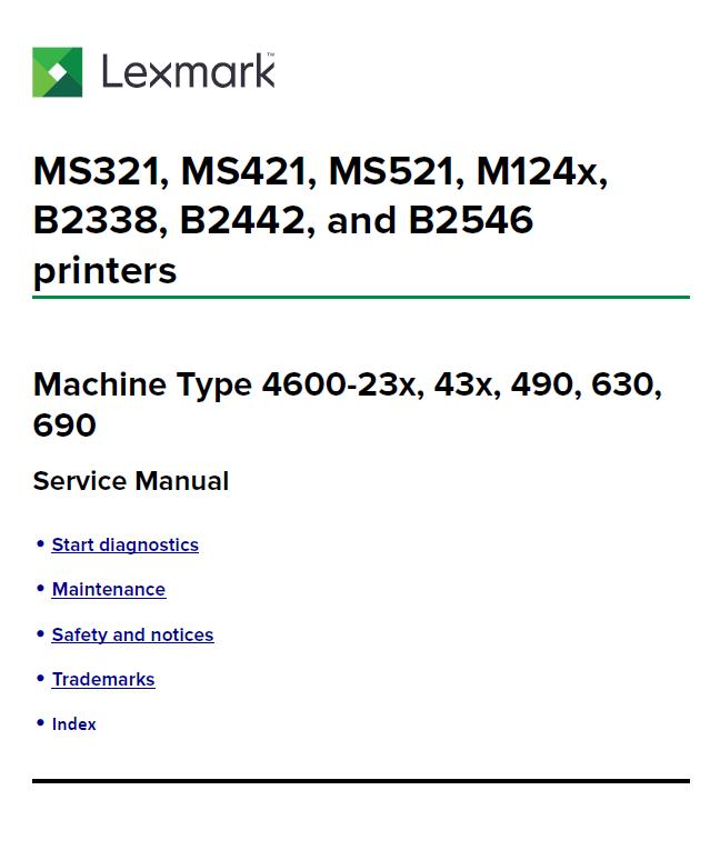 Lexmark MS321/MS421/MS521/M1242/B2338/M1246/B2442/B2546 Service Manual