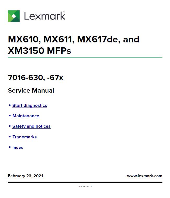 Lexmark MX610/MX611/MX617de/XM3150 MFPs Service Manual