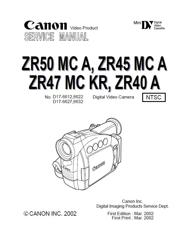 Canon ZR40A/ZR45MC A/ZR47MC KR/ZR50MC A Service Manual
