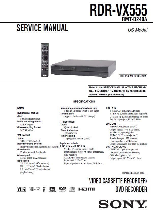 Sony RDR-VX555 Service Manual