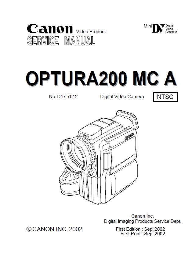 Canon OPTURA 200MC A Service Manual