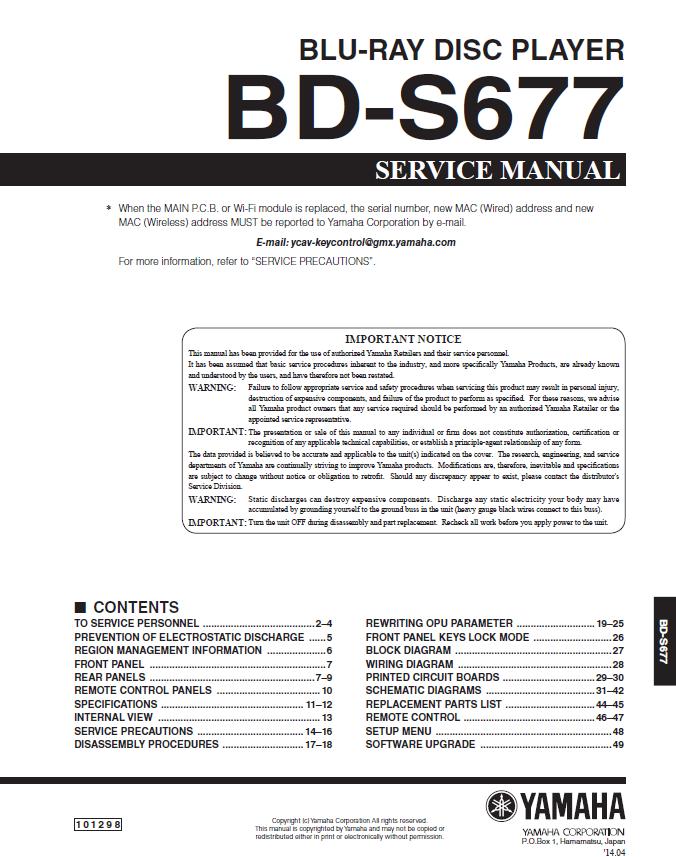Yamaha BD-S677 Service Manual