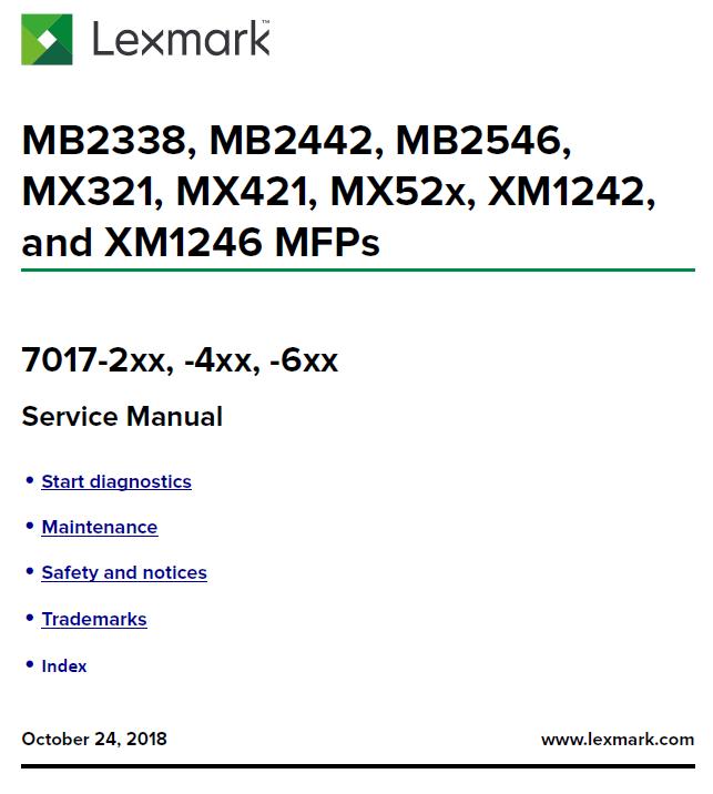 Lexmark MB2338/MB2442/MB2546/MX321/MX421/MX52x/XM1242/XM1246 MFPs Service Manual