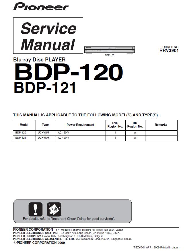 Pioneer BDP-120/BDP-121 Service Manual