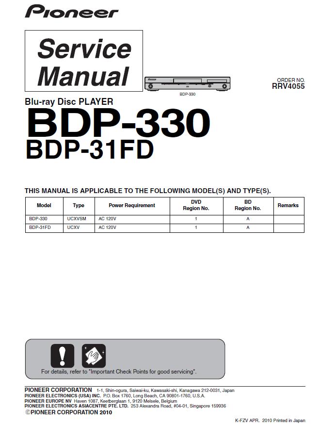 Pioneer BDP-330/BDP-31FD/BDP-33FD/BDP-LX53 Service Manual