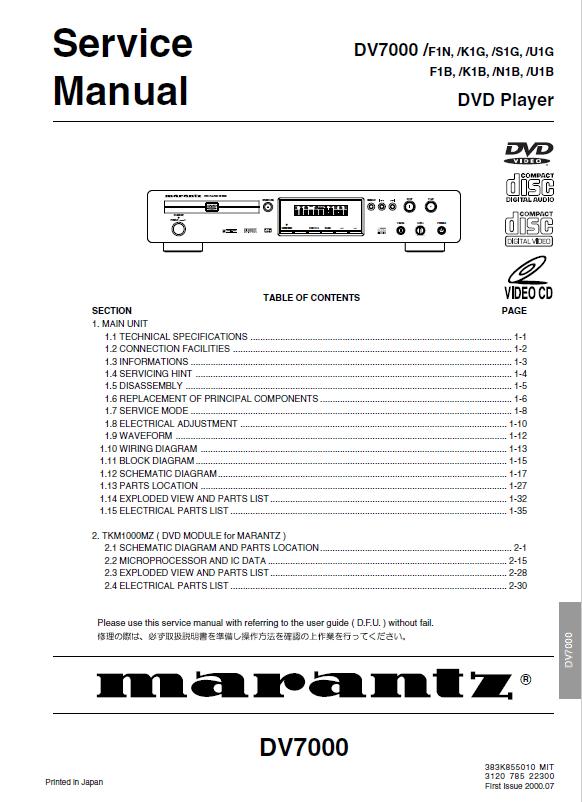 Marantz DV7000 Service Manual