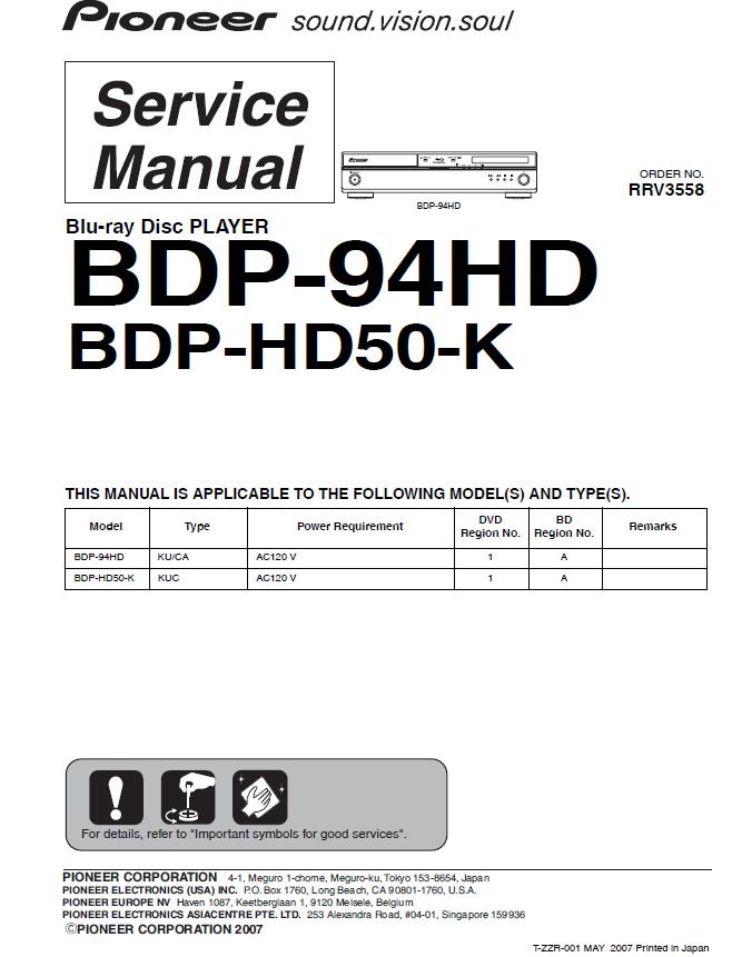 Pioneer BDP-94HD/BDP-HD50-K Service Manual