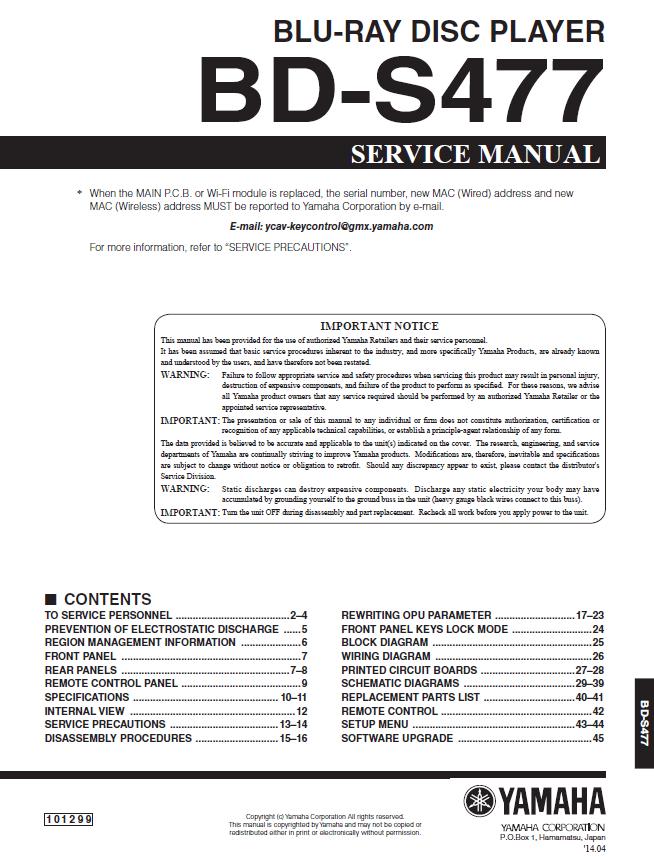 Yamaha BD-S477 Service Manual