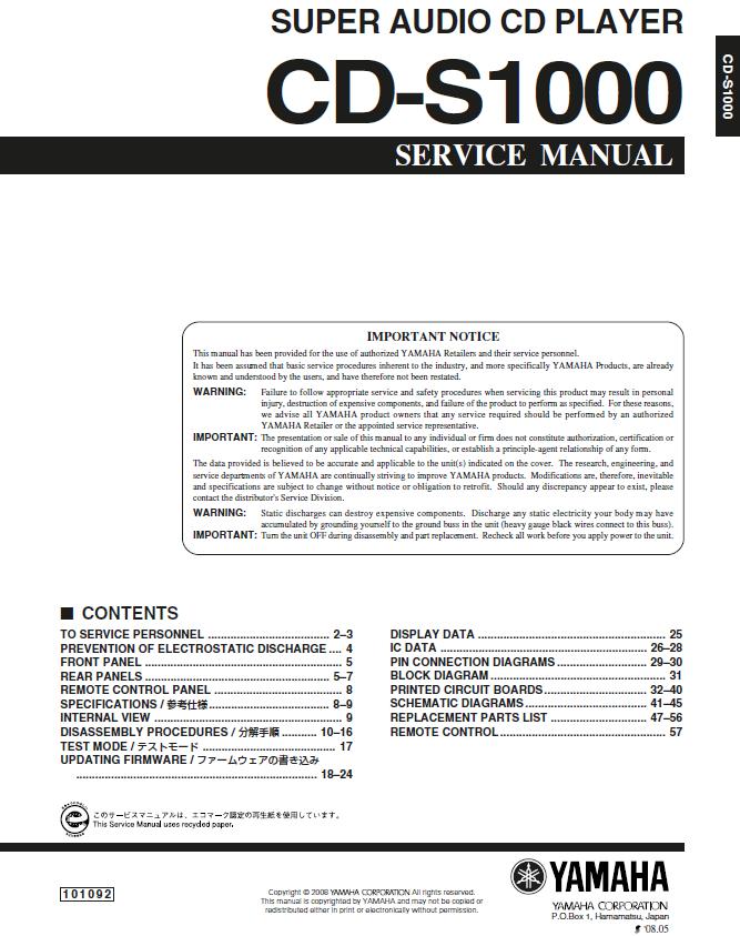 Yamaha CD-S1000 Service Manual