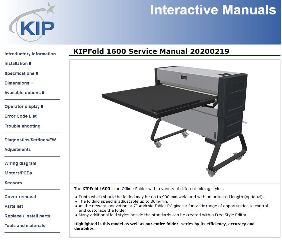 KIP Fold 1600 Service Manual