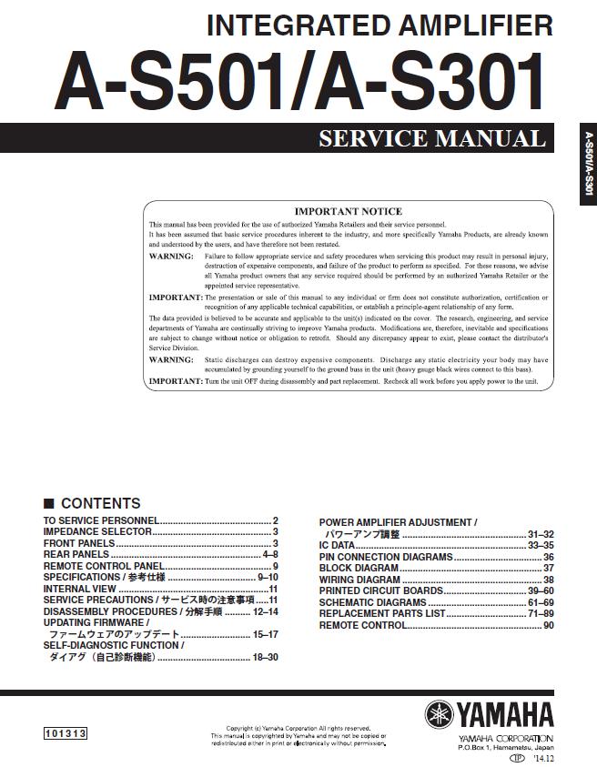 Yamaha A-S301/S501 Service Manual