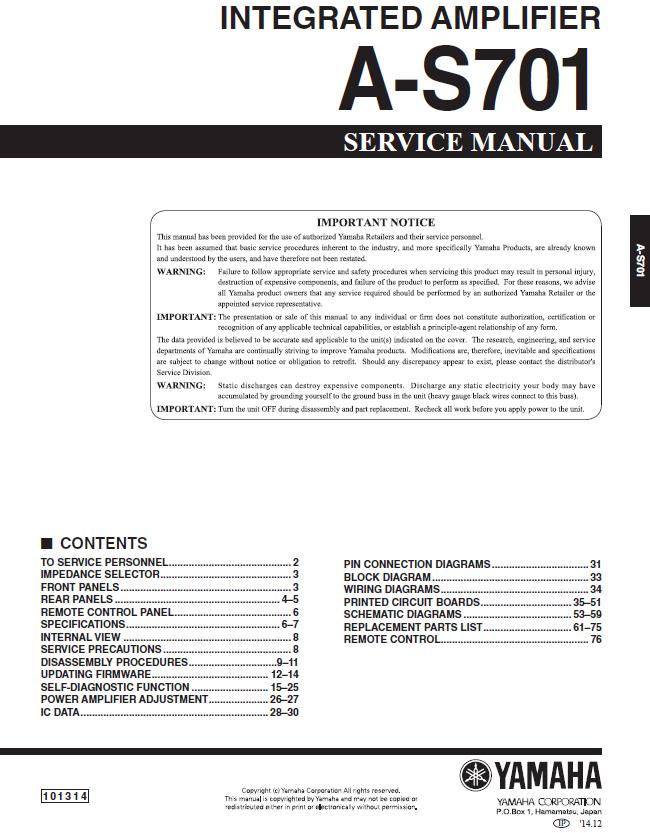 Yamaha A-S701 Service Manual