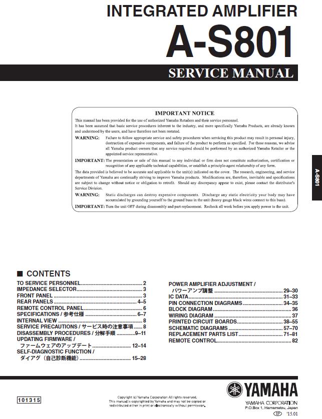 Yamaha A-S801 Service Manual