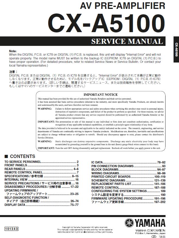 Yamaha Cx A5100 Service Manual Yamaha Aplifiers Receivers