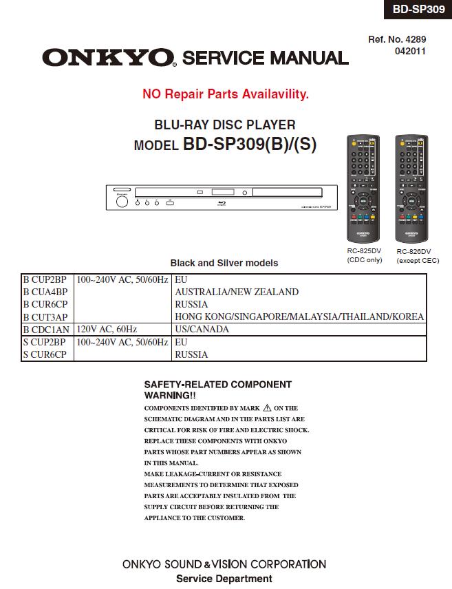 Onkyo BD-SP309 Service Manual