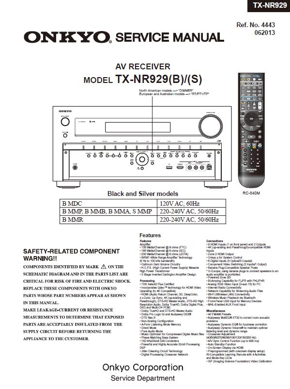 Onkyo TX-NR929 Service Manual