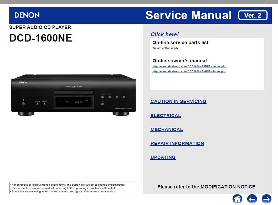 Denon DCD-1600NE Service Manual