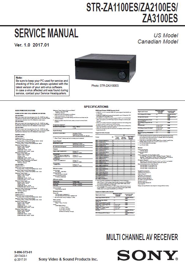 Sony STR-ZA1100ES/ZA2100ES/ZA3100ES Service Manual