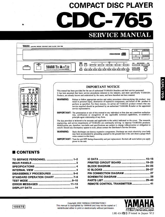 Yamaha CDC-765 Service Manual