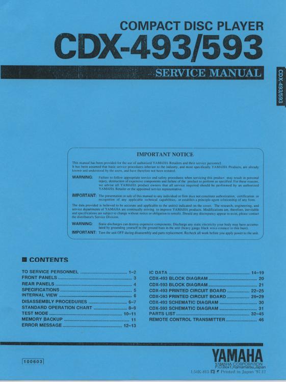 Yamaha CDX-493/CDX-593 Service Manual