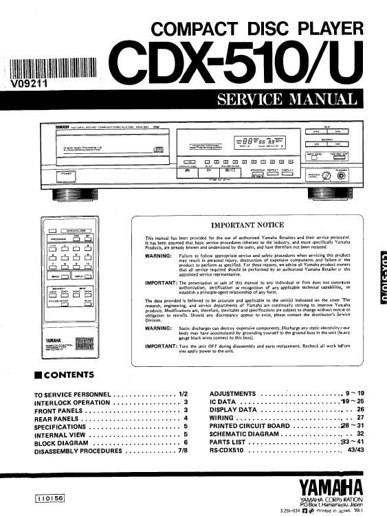 Yamaha CDX-510/U Service Manual