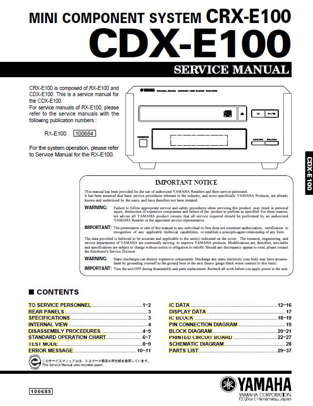 Yamaha CDX-E100 Service Manual