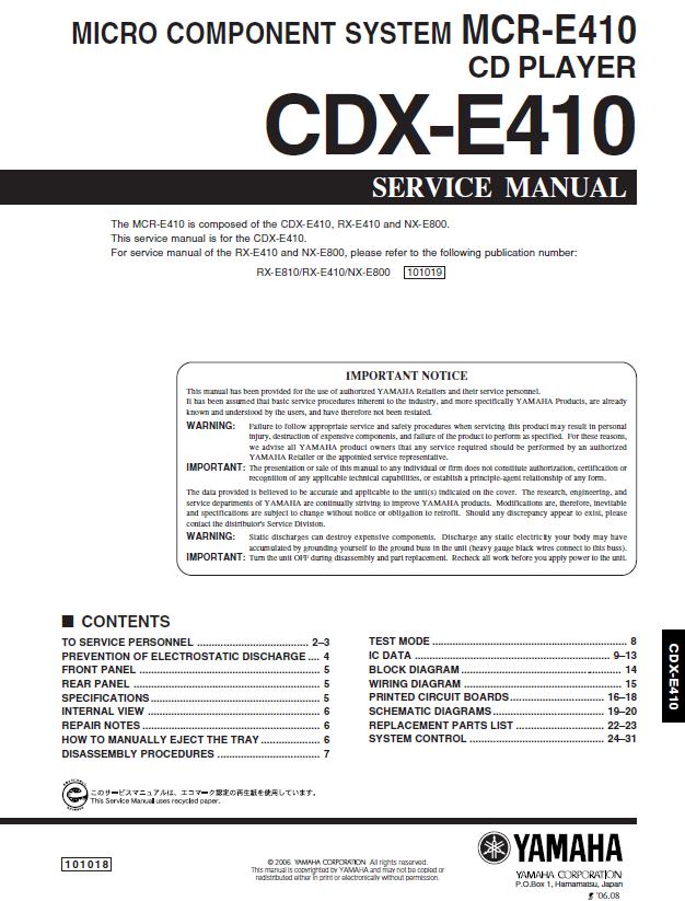 Yamaha CDX-E410 Service Manual