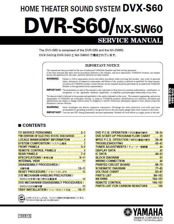 Yamaha DVR-S60/NX-SW60 Service Manual