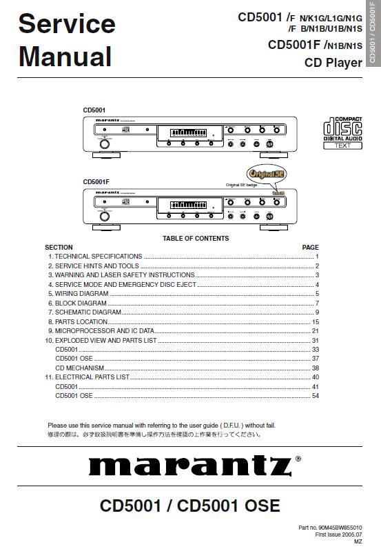 Marantz CD5001 Service Manual