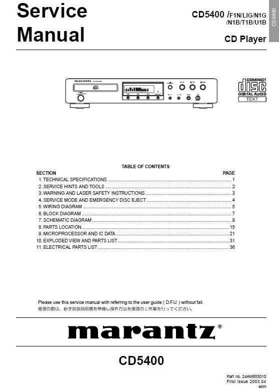 Marantz CD5400 Service Manual