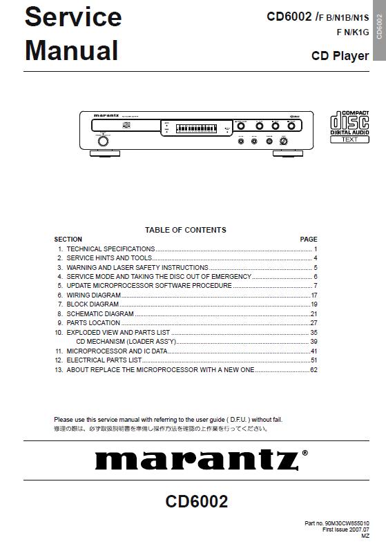 Marantz CD6002 Service Manual