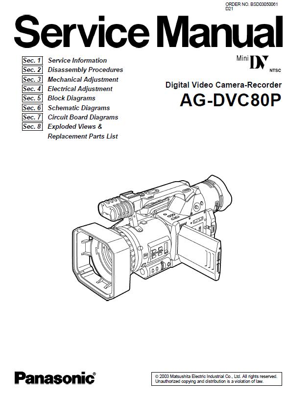 Panasonic AG-DVC80P Service Manual