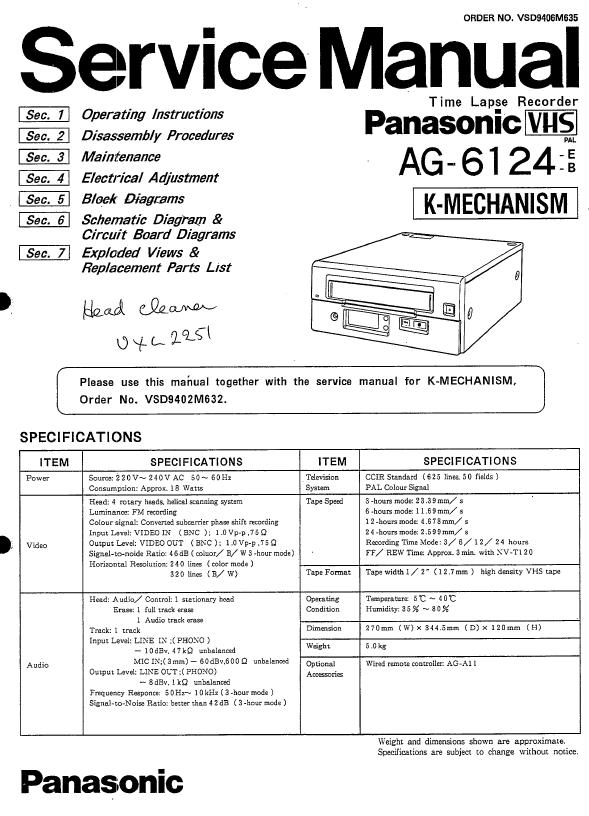 Panasonic AG-6124E/AG-6124B Service Manual