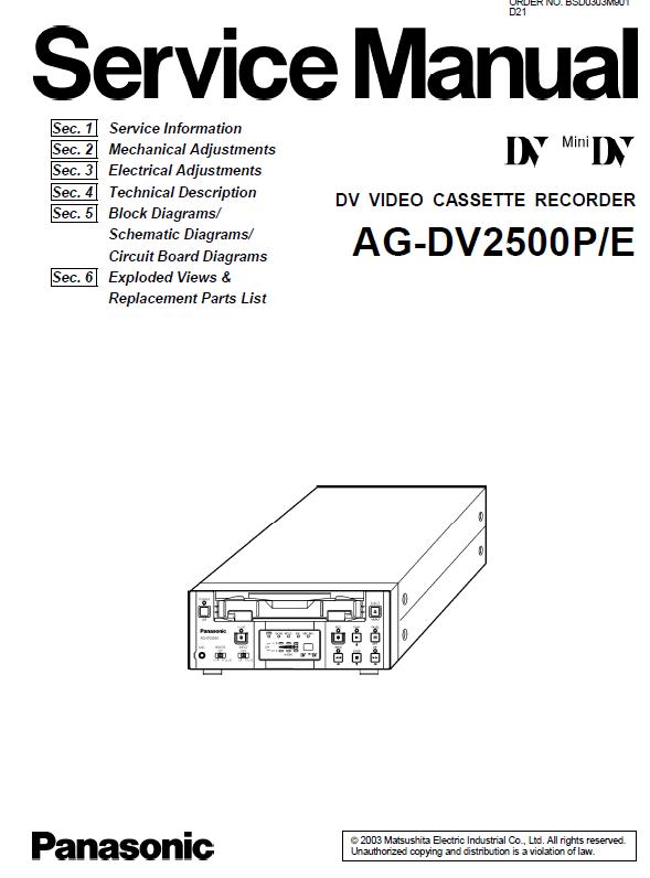 Panasonic AG-DV2500P/E Service Manual