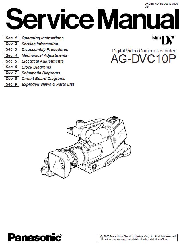 Panasonic AG-DVC10P Service Manual