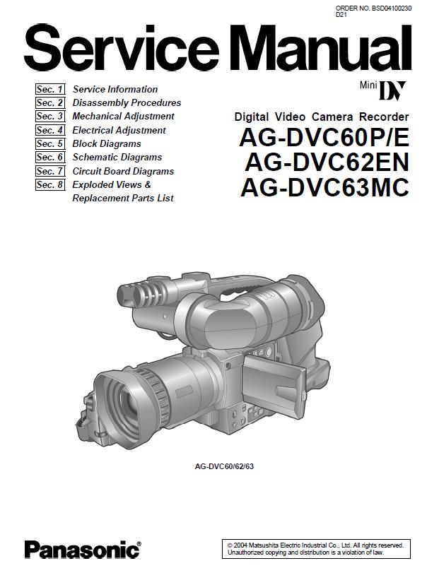 Panasonic AG-DVC60P/AG-DVC60E/AG-DVC62EN/AG-DVC63MC Service Manual