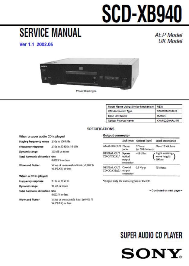 Sony SCD-XB940 Service Manual