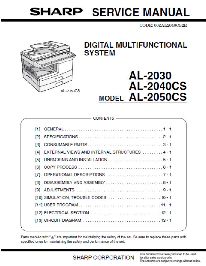 Sharp AL-2030 AL-2040CS/AL-2050CS Service Manual