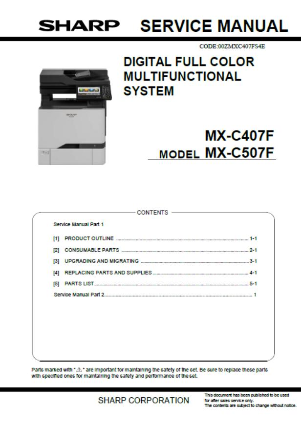 Sharp MX-C407F/MX-C507F Service Manual